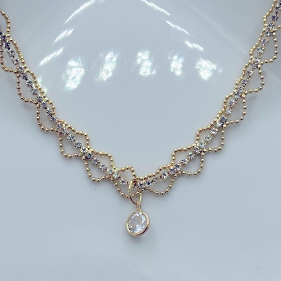 14KT Gold Plated Crystal Beaded Tennis Choker - Picture 6 of 11